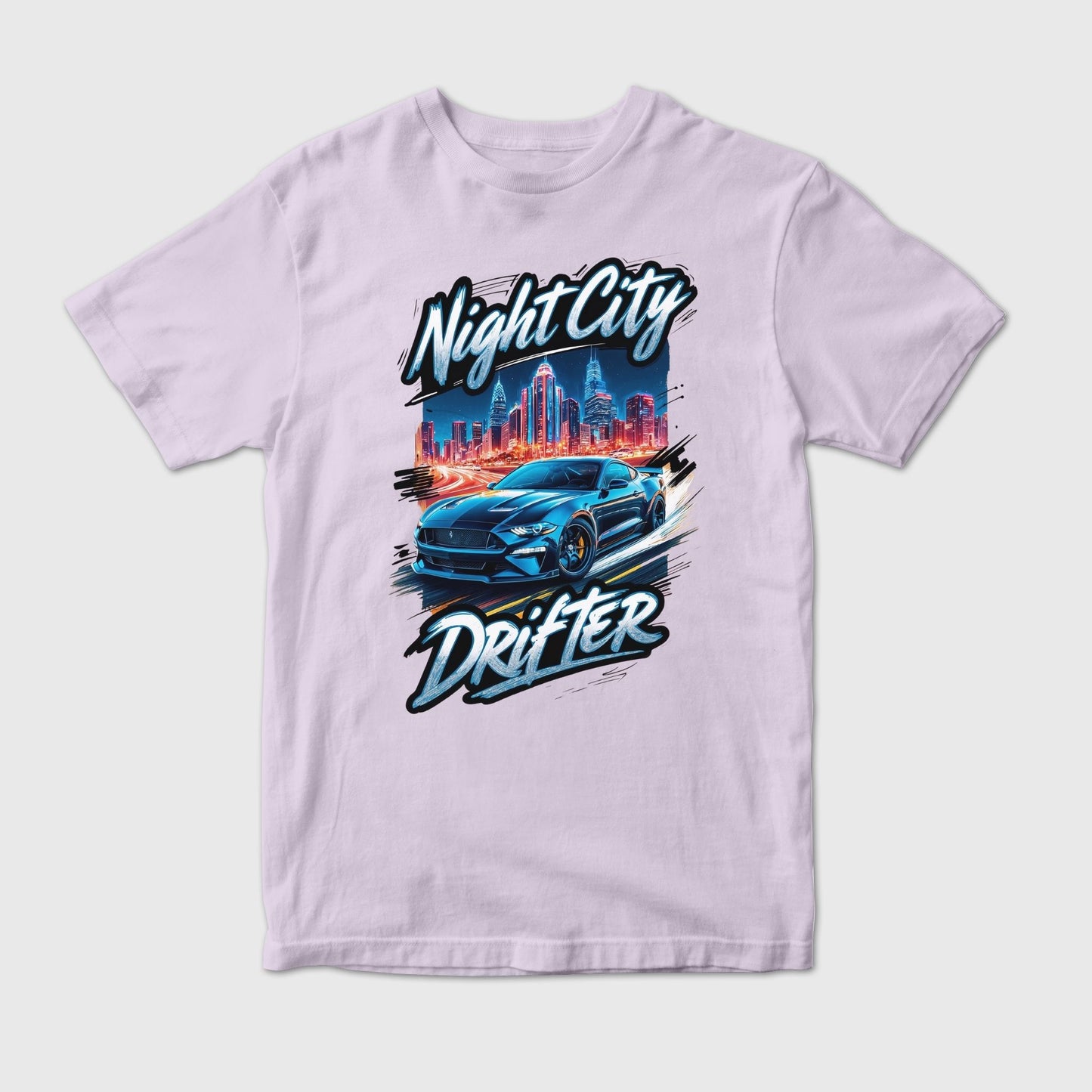 Night City Drift Racing Blue Car in Urban Art