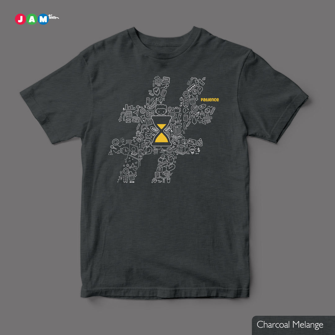 JAMtees Black T-shirt with Hashtag #PATIENCE Doodle Design