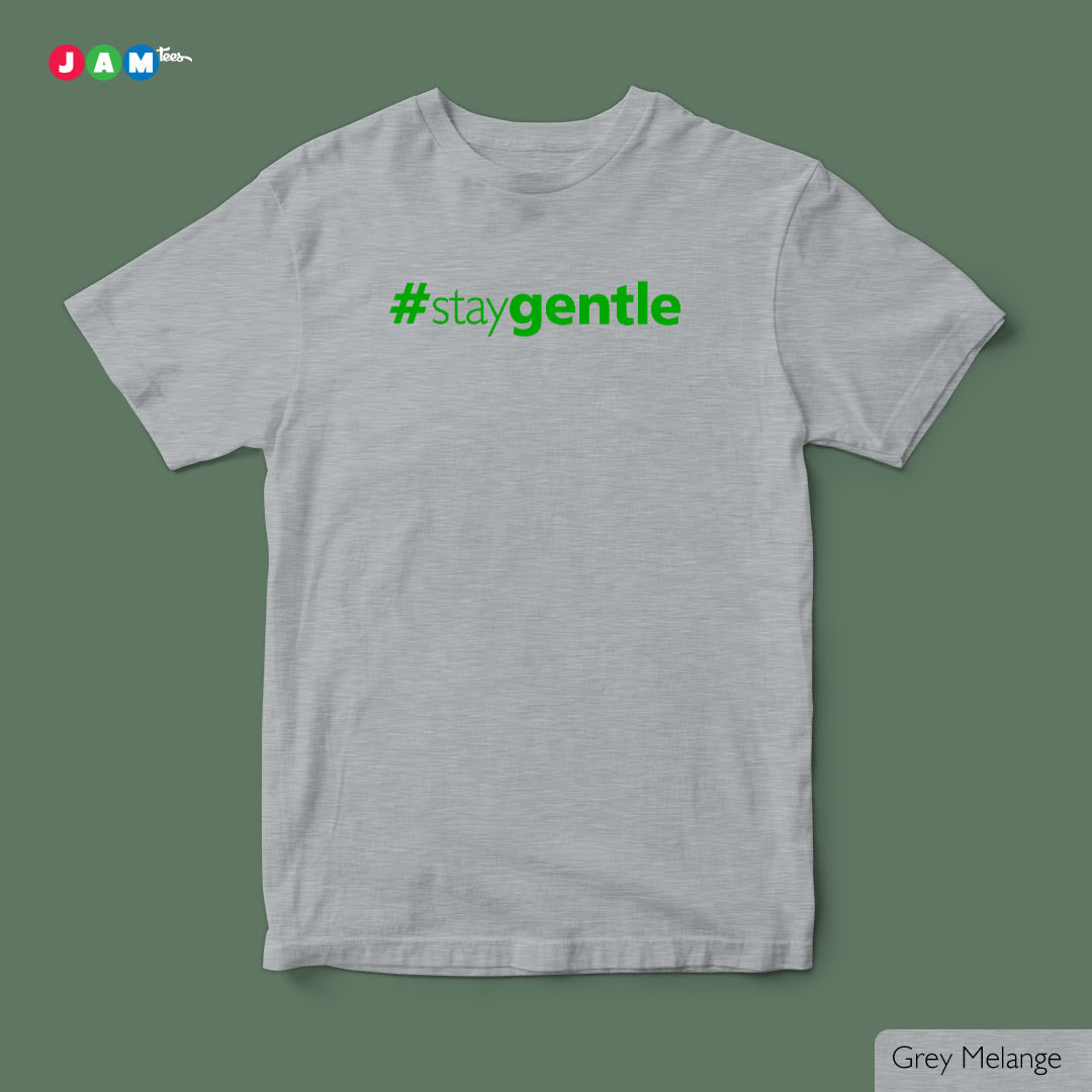 "Sunny Serenity: #StayGentle Yellow Tee with Green Print"