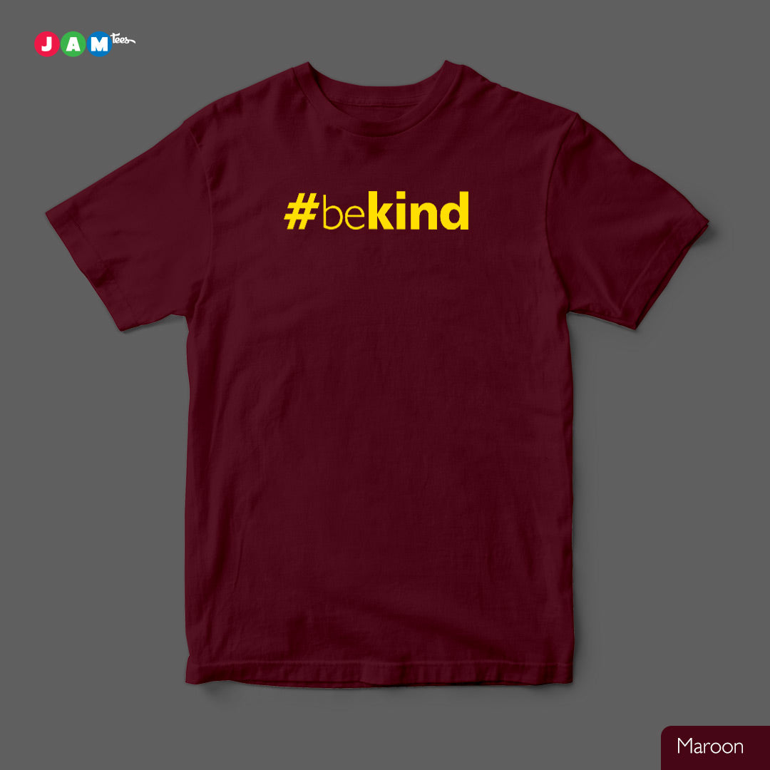 "Radiant Kindness: Maroon T-Shirt with Vibrant Yellow #beKind Print"