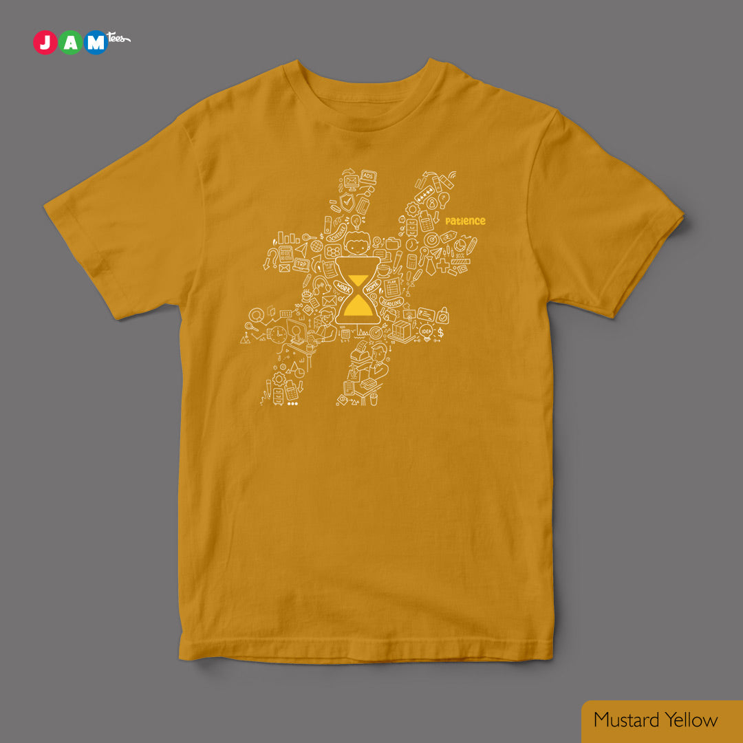 JAMtees Black T-shirt with Hashtag #PATIENCE Doodle Design