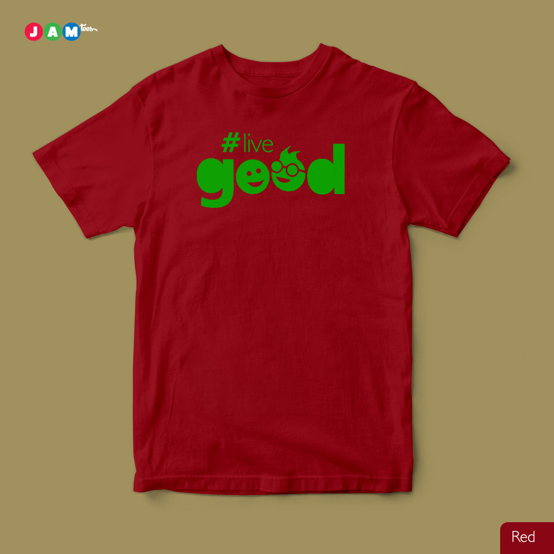 JAMtees White T-Shirt with Green #LiveGood Design