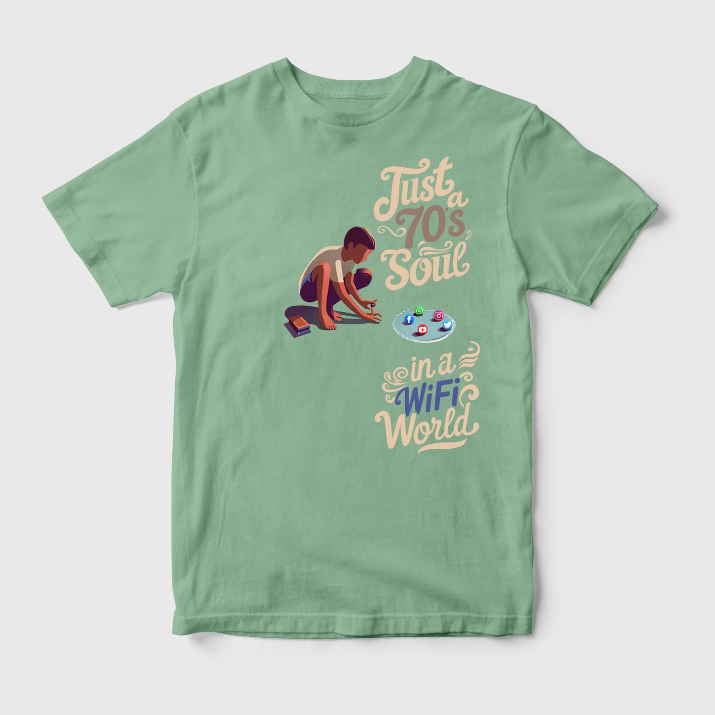 Just a 70s Soul in a WiFi World Retro T-Shirt