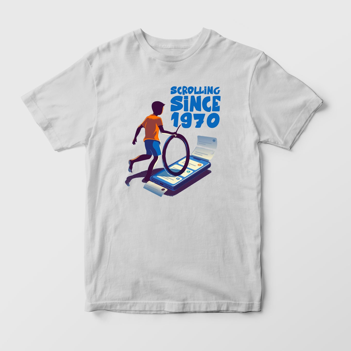 Scrolling Since 1970 Retro Tire to Phone Tee