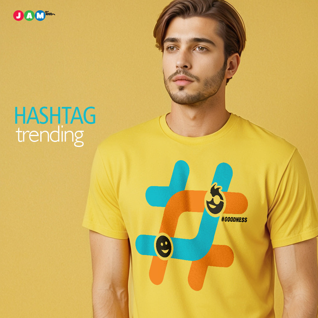 JAMtees #Goodness Yellow T-Shirt with Hashtag Print