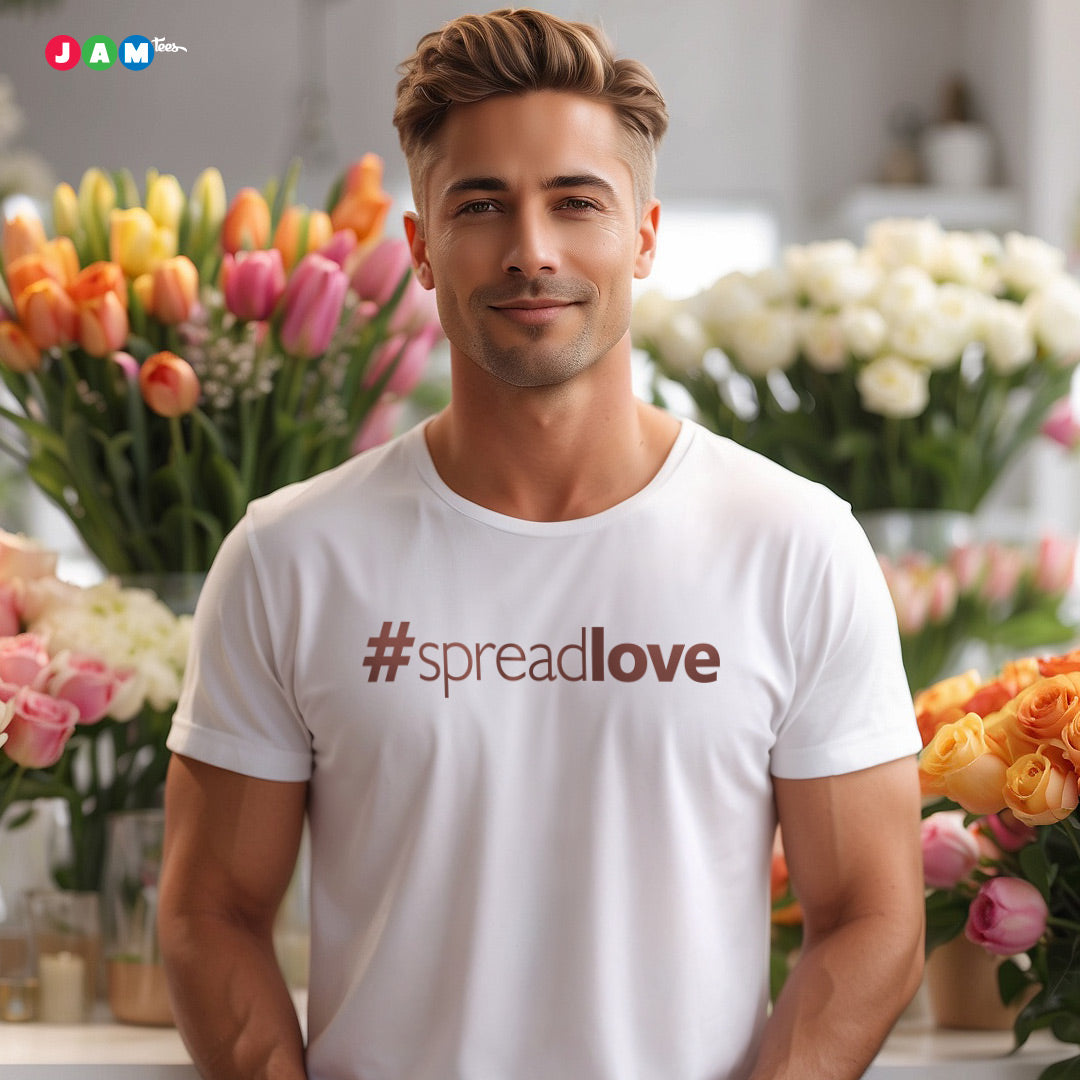 Pure White T-shirt wth Brown Text #SpreadLove