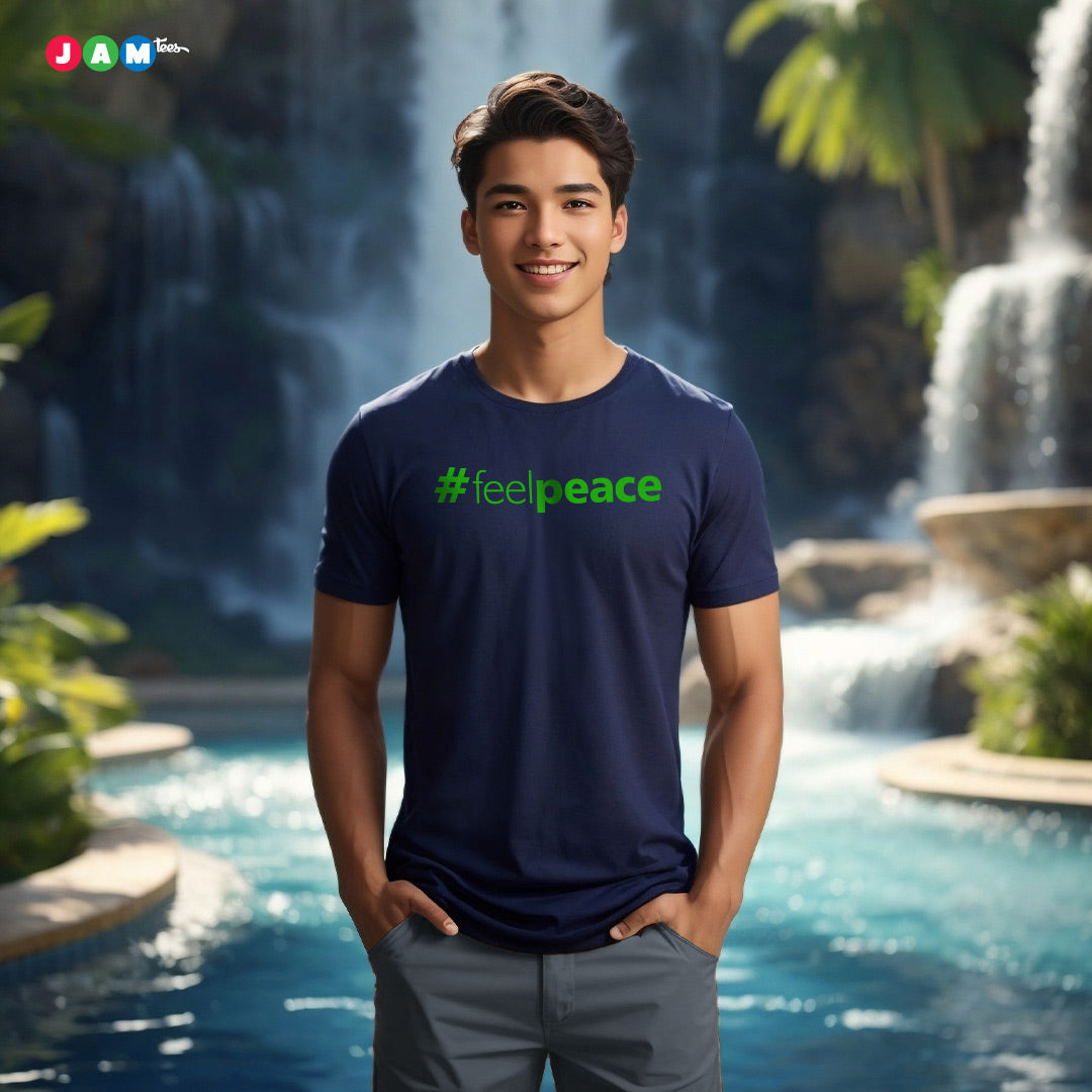 #FeelPEACE Navy Blue cotton T-shirt