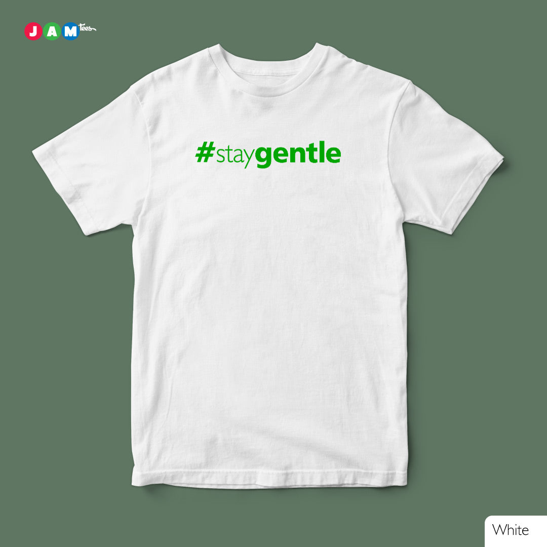 "Sunny Serenity: #StayGentle Yellow Tee with Green Print"