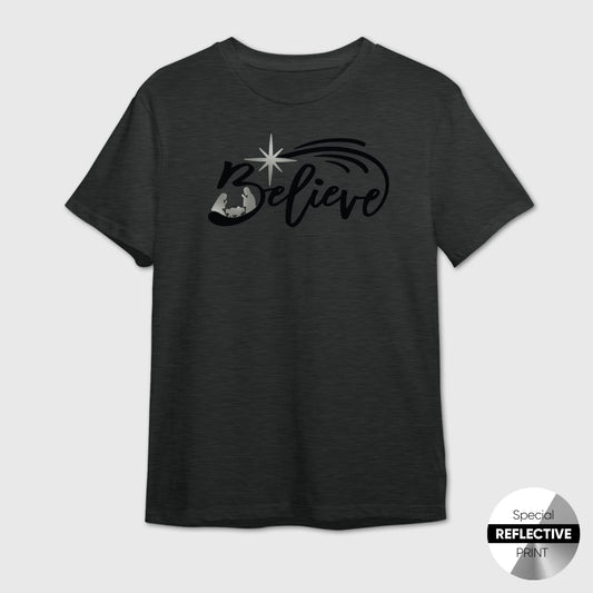 Believe Nativity T-Shirt | Reflective Religious Christmas Tee