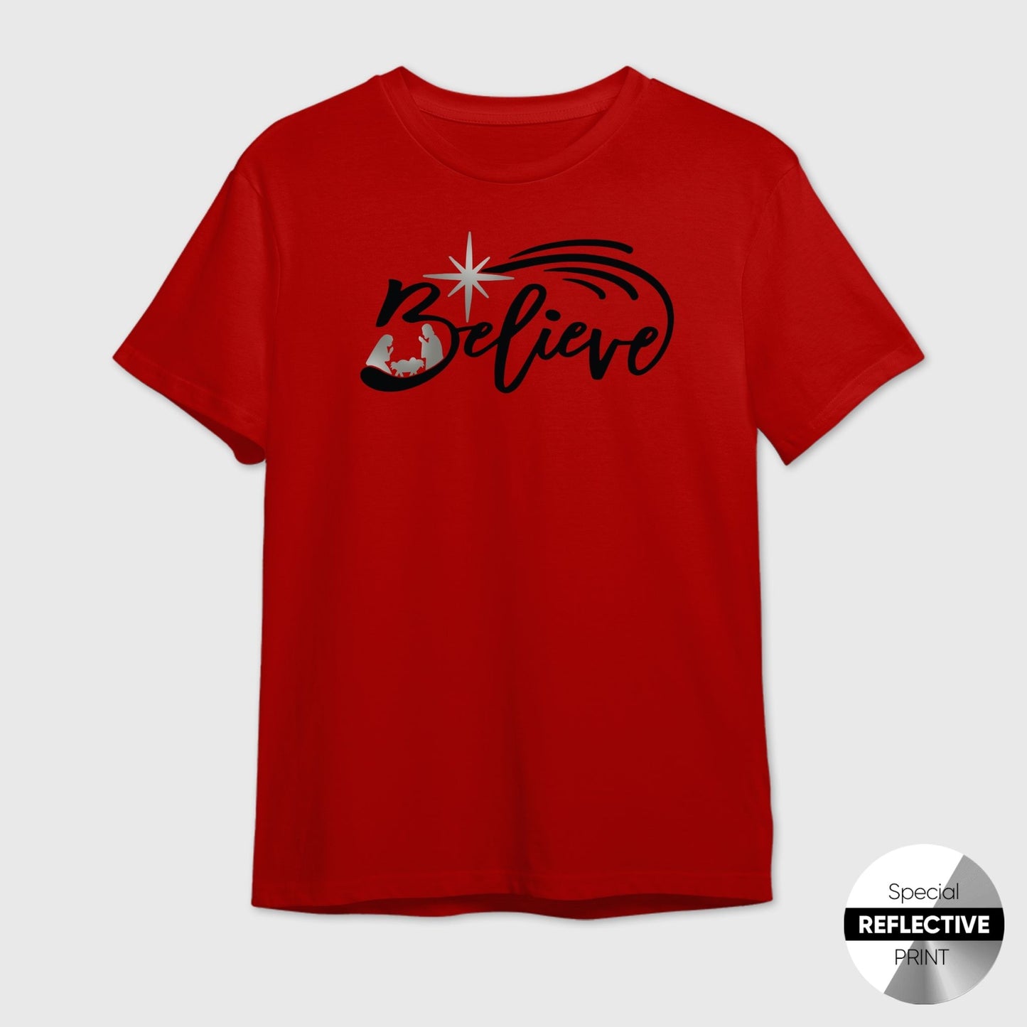 Believe Nativity T-Shirt | Reflective Religious Christmas Tee