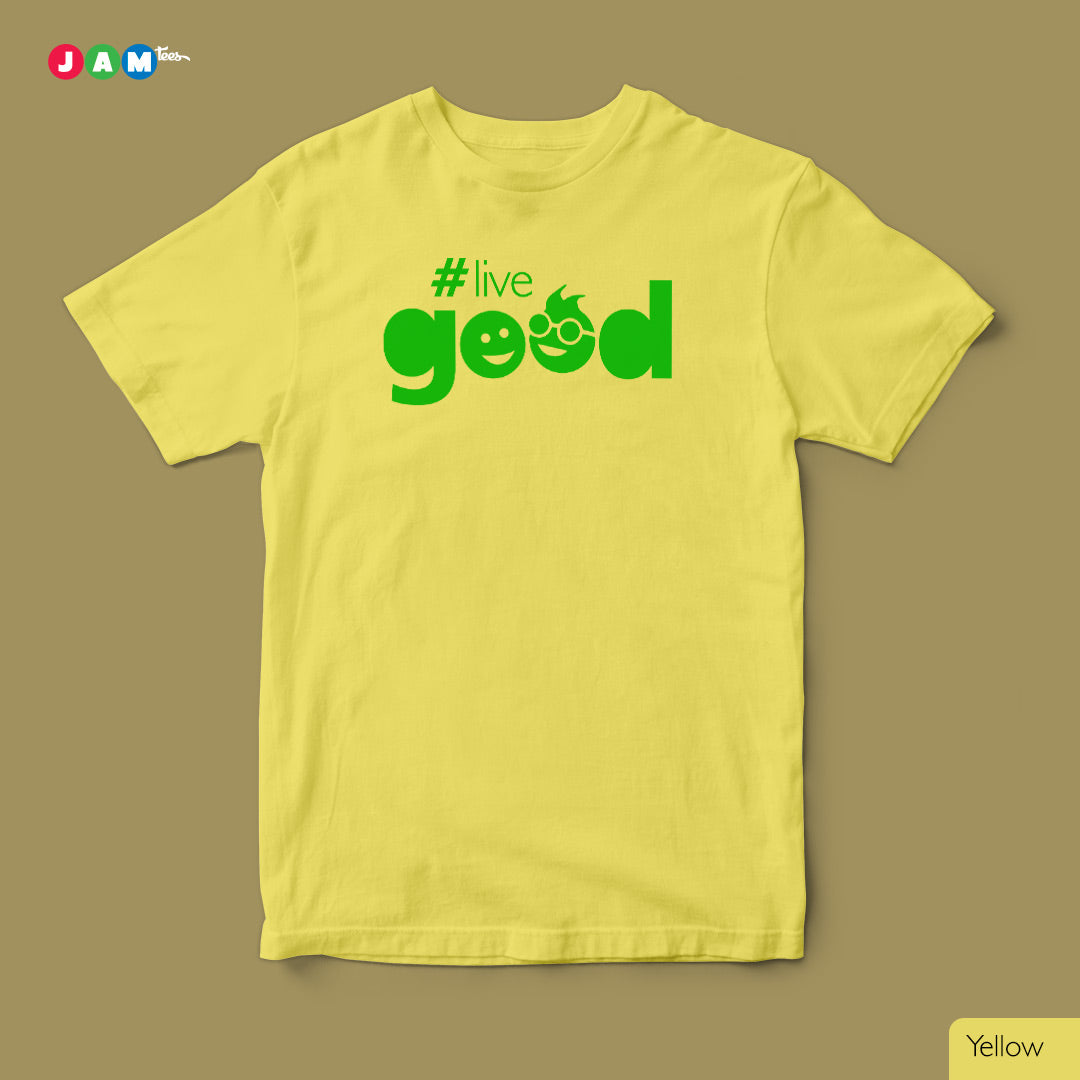 JAMtees White T-Shirt with Green #LiveGood Design