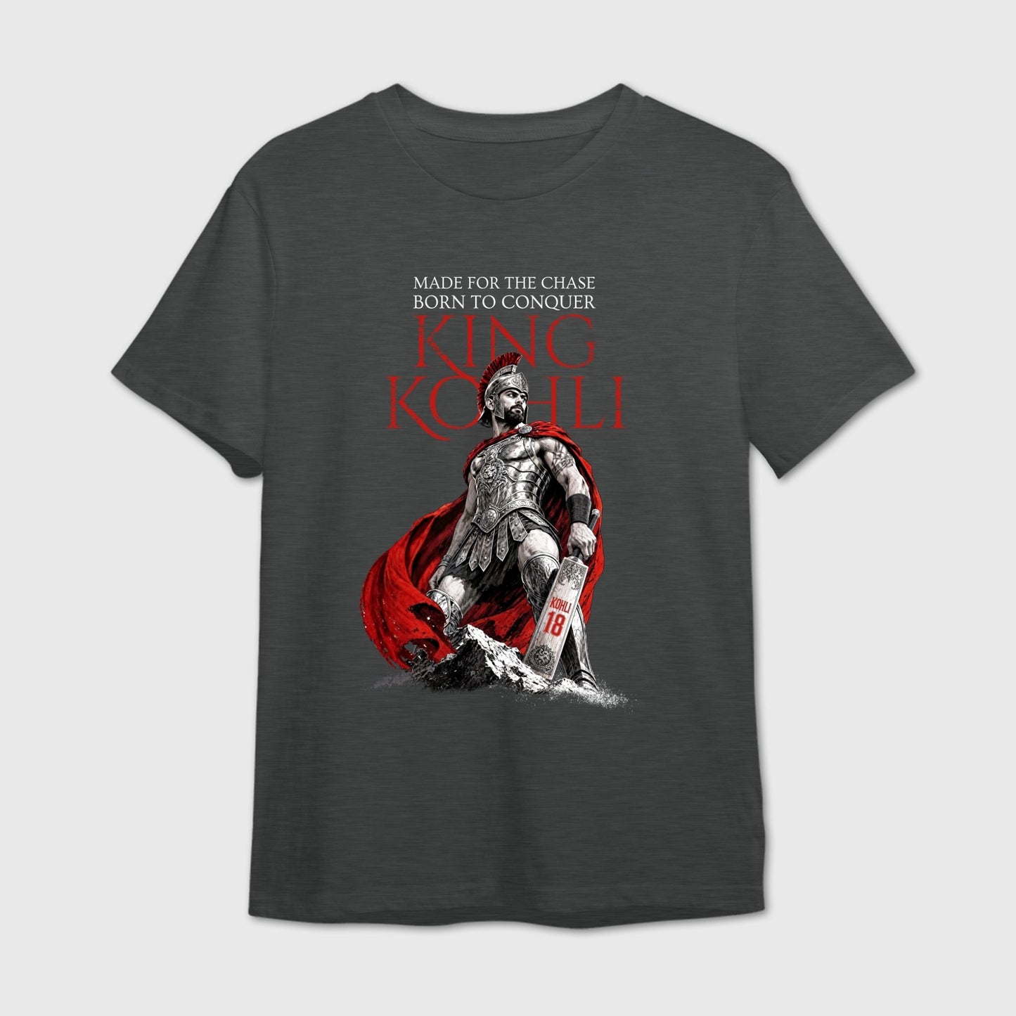 Dark Gray t-shirt with warrior graphic of Virat Kohli and text 'King Kohli'