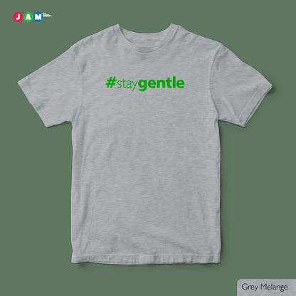 "Sunny Serenity: #StayGentle Yellow Tee with Green Print"