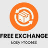 Icon with an orange circle containing a white box and arrows, and text 'FREE EXCHANGE Easy Process'