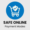 Blue circle with a shopping cart icon and text 'Safe & Secure Online Payment' 
