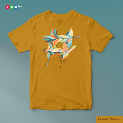 "Harmony Haven Tee: Feathered Elegance"