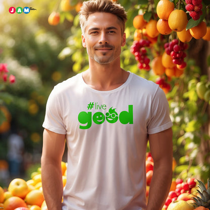 JAMtees White T-Shirt with Green #LiveGood Design