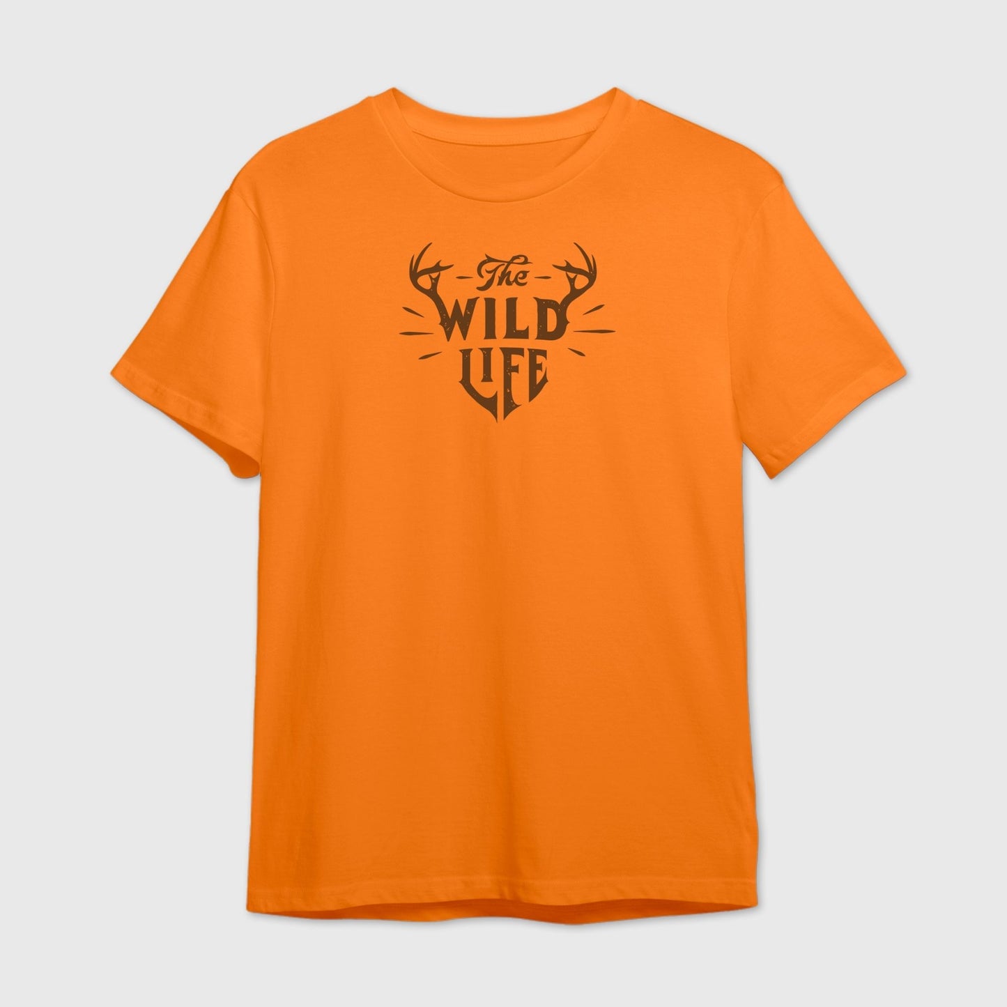 Orange t-shirt with 'The Wild Life' text and deer antlers design
