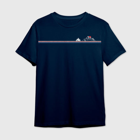 Navy Blue t-shirt with a rider on a triband graphic design