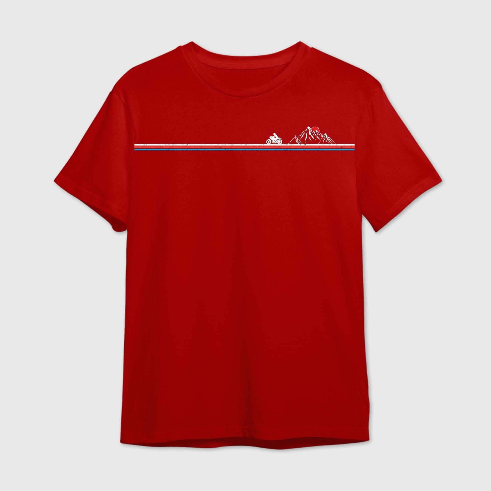 Red t-shirt with a rider on a triband graphic design