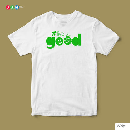 JAMtees White T-Shirt with Green #LiveGood Design