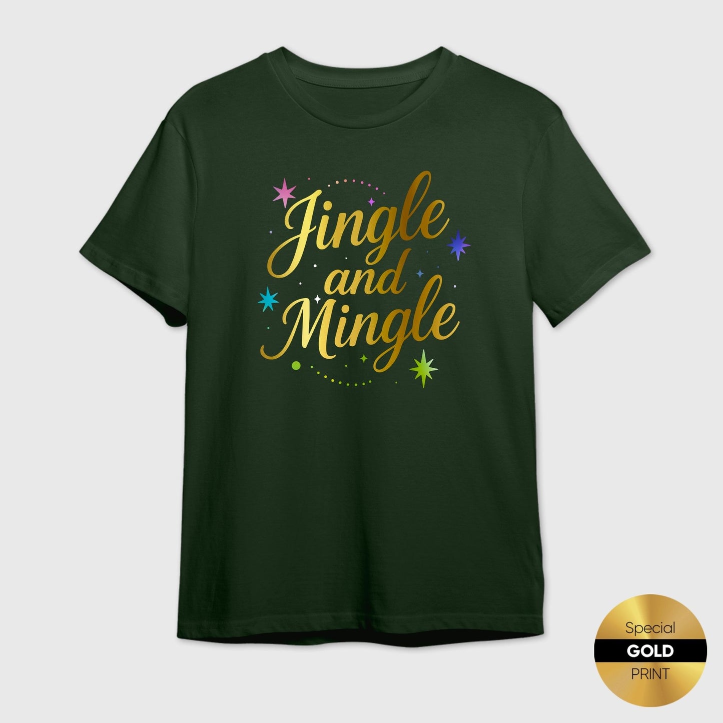 Jingle and Mingle T-Shirt | Gold Foil Holiday Party Top