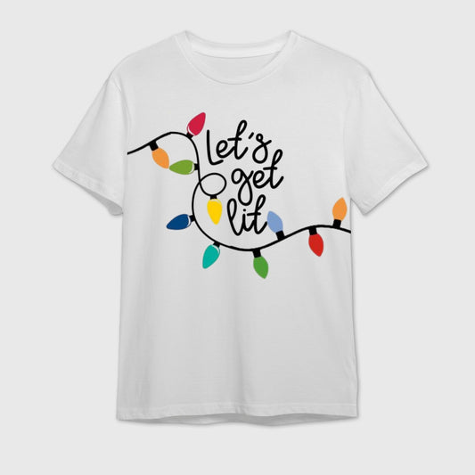 Let's Get Lit T-Shirt | Funny Christmas Lights Drinking Tee
