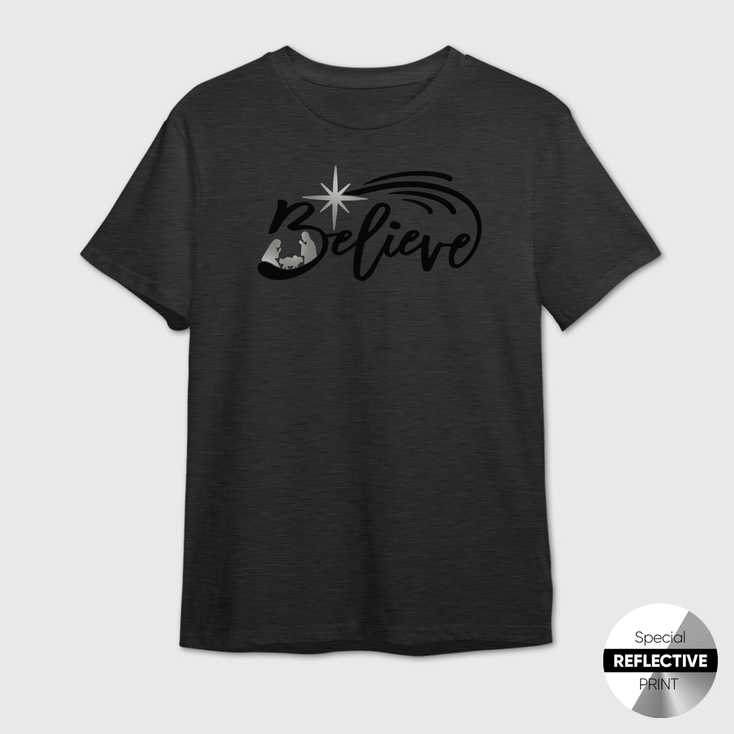 Believe Nativity T-Shirt | Reflective Religious Christmas Tee
