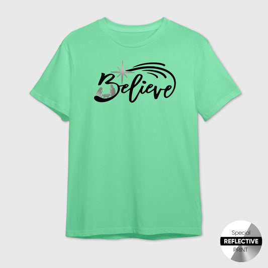 Believe Nativity T-Shirt | Reflective Religious Christmas Tee