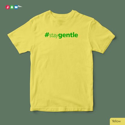 "Sunny Serenity: #StayGentle Yellow Tee with Green Print"